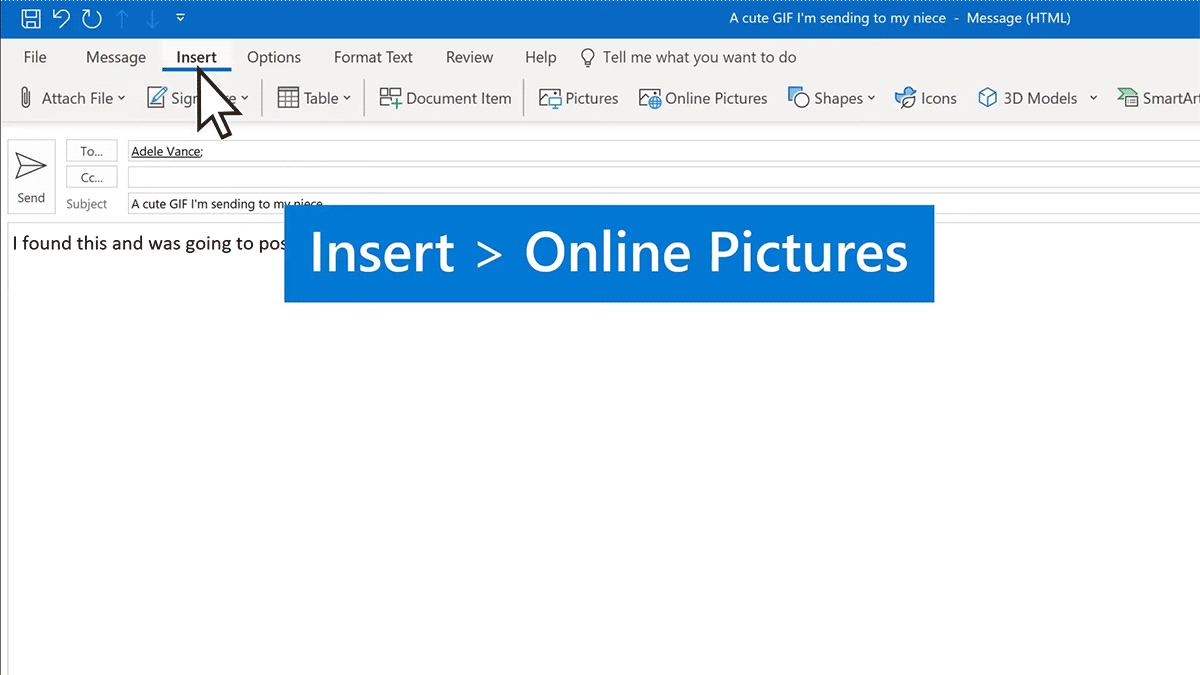 Option 1 How to Insert a GIF in Outlook 365