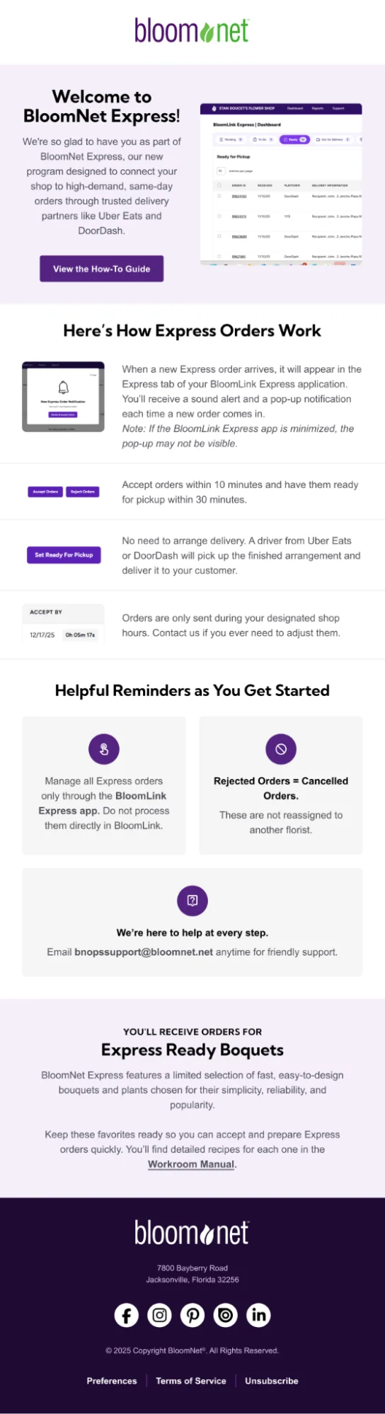 BloomNet educational how-to post-purchase email example for Express
